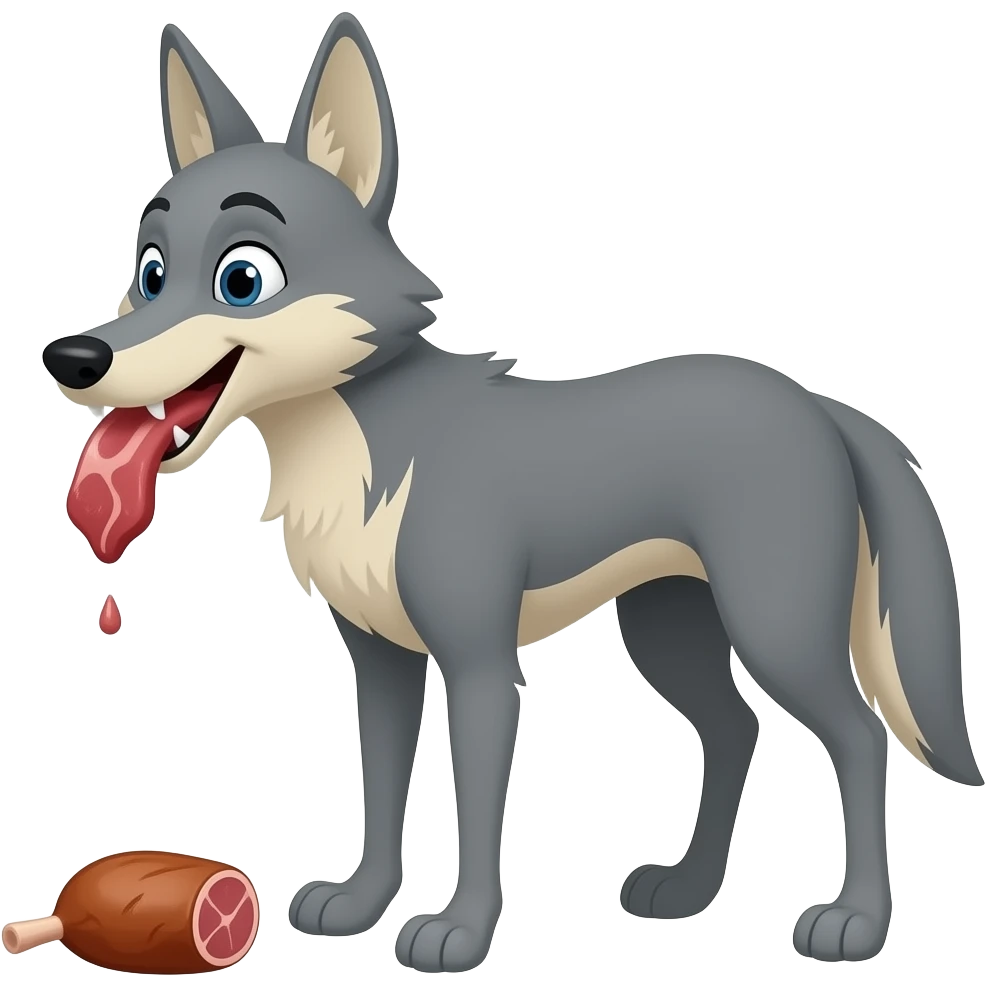 Cartoon coyote eating meat emoji