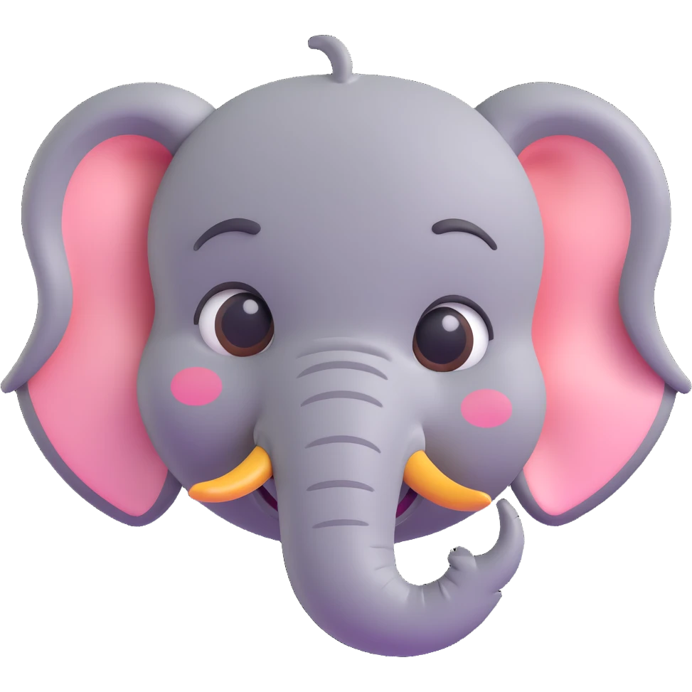 3D emoji style elephant face, winking, with a small blush on cheeks emoji