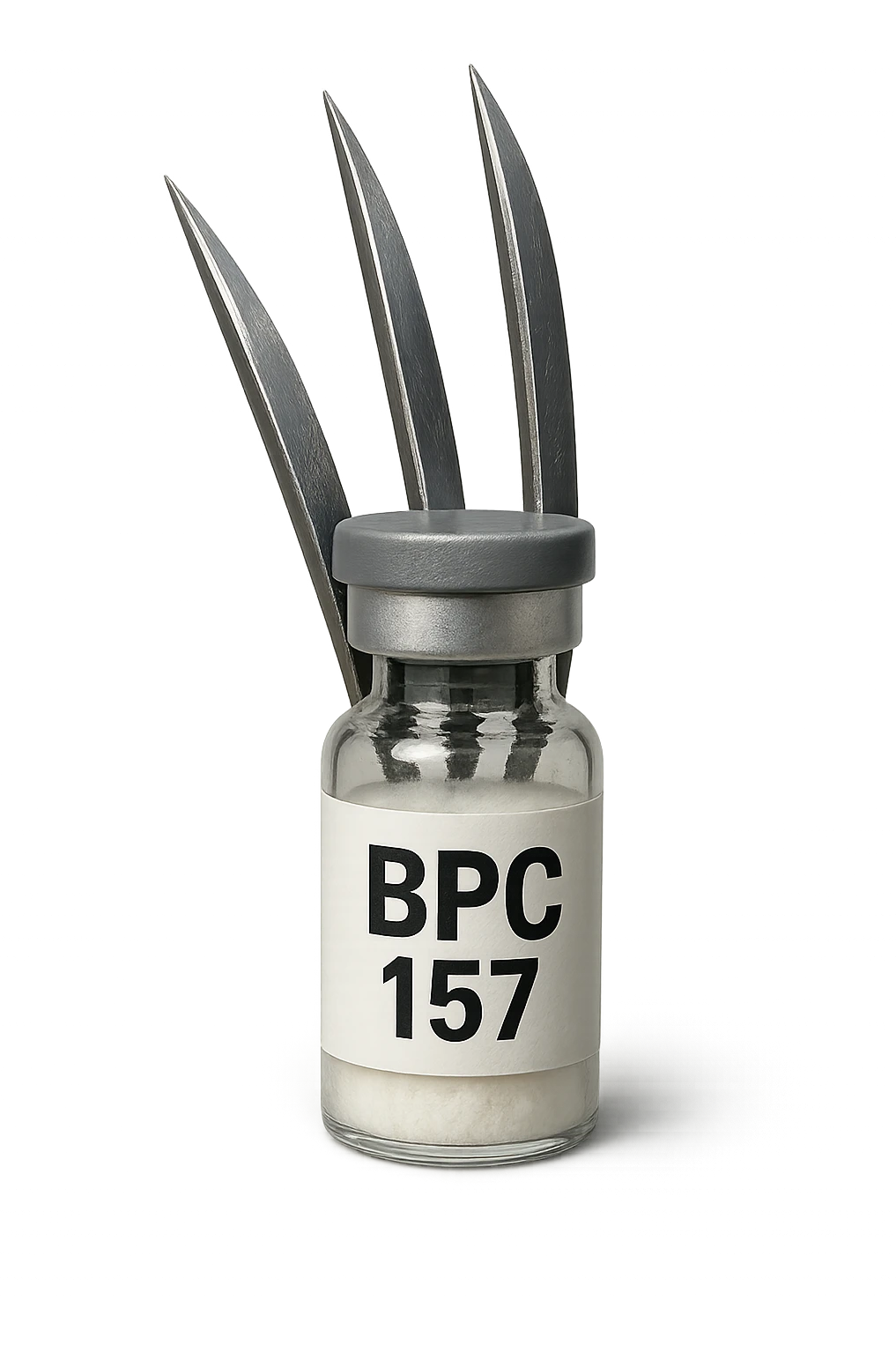  fiala medica con la scritta "BPC 157" SULL'ETICHETTA E GLI ARTIGLI DI WOLVERINE CHE SPUNTANO DA DIETRO emoji