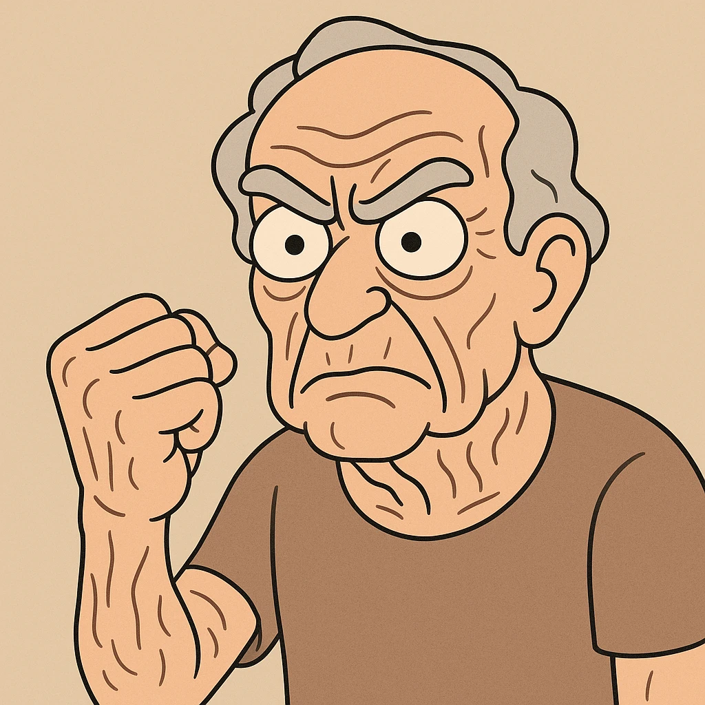 an elderly wrinkled white fist, cartoon style emoji