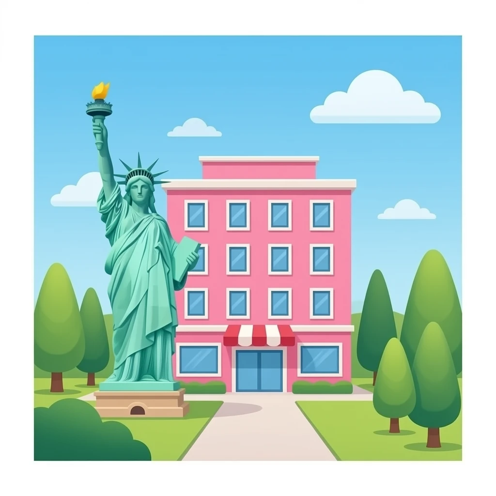 Pink Hotel in Statue of Liberty emoji