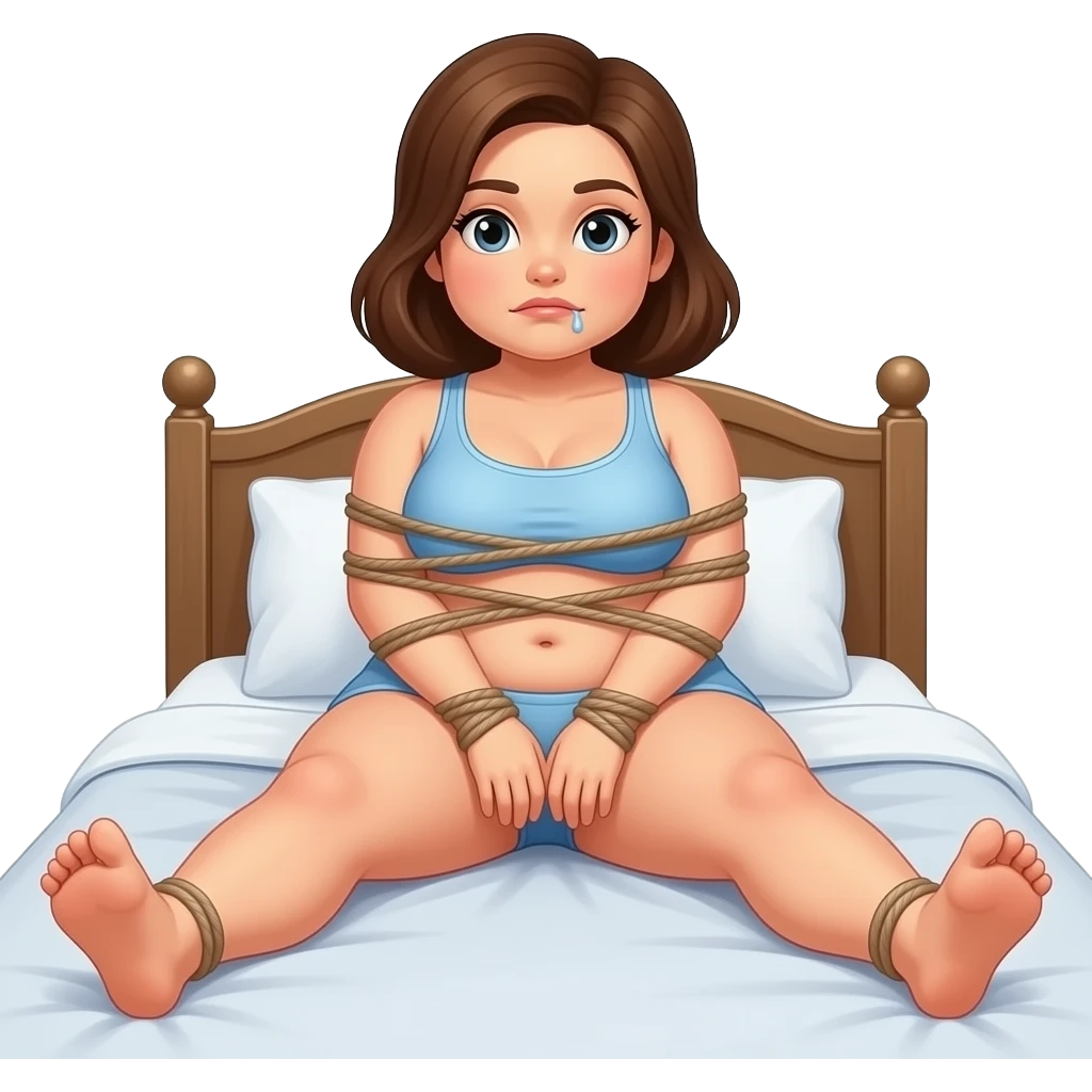 30 year old girl chubby, bound body, ,(((spread your legs))), cute face, petite body, drooling out of mouth, on bed, , bear naked and butt in the air emoji