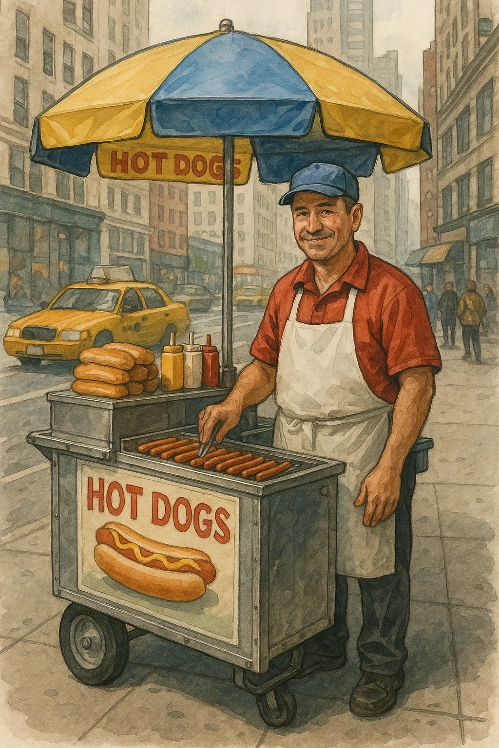 hotdog seller in New York with cart emoji