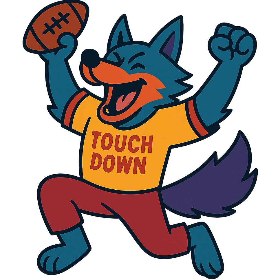 vibrant toon style wolf celebrating a touchdown emoji