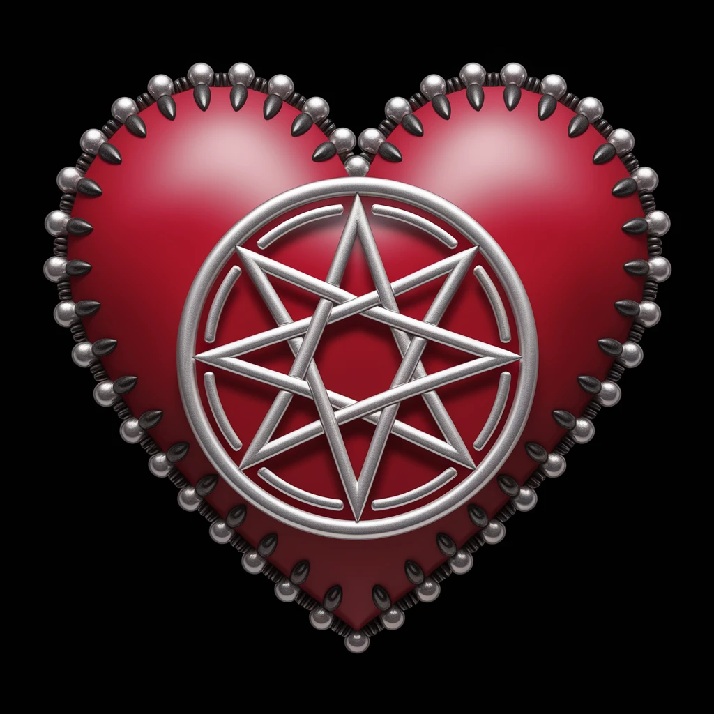 gothic heart with a silver pentagram emoji