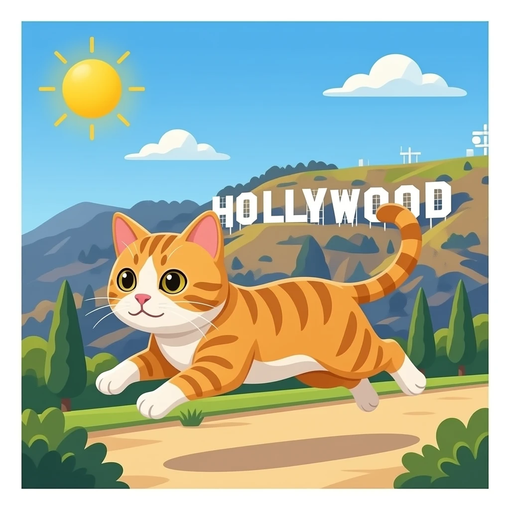 a cat flying away from the hollywood sign emoji