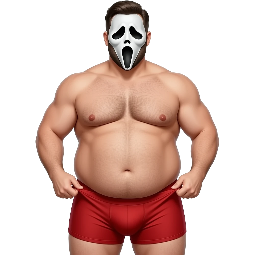Ghostface chubby man sexy wearing tight red briefs pulling down sexy revealing emoji
