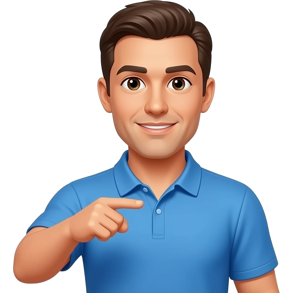 coach in a blue shirt pointing to his skin emoji