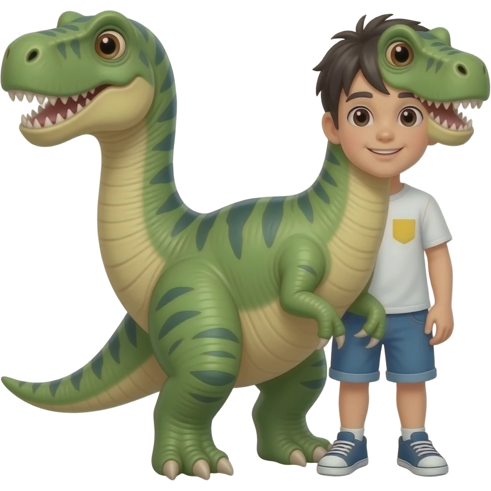 Boy black hair on dinosaur emoji