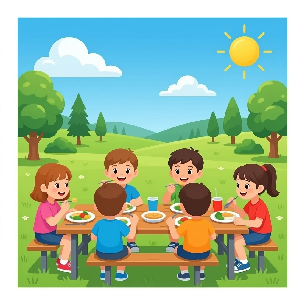 canteen full of kids eating emoji