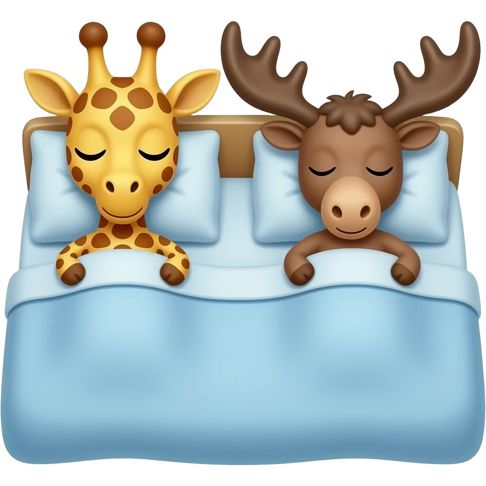 Einfacher Giraffenkopf und Elchkopf schlafen in einem bett emoji