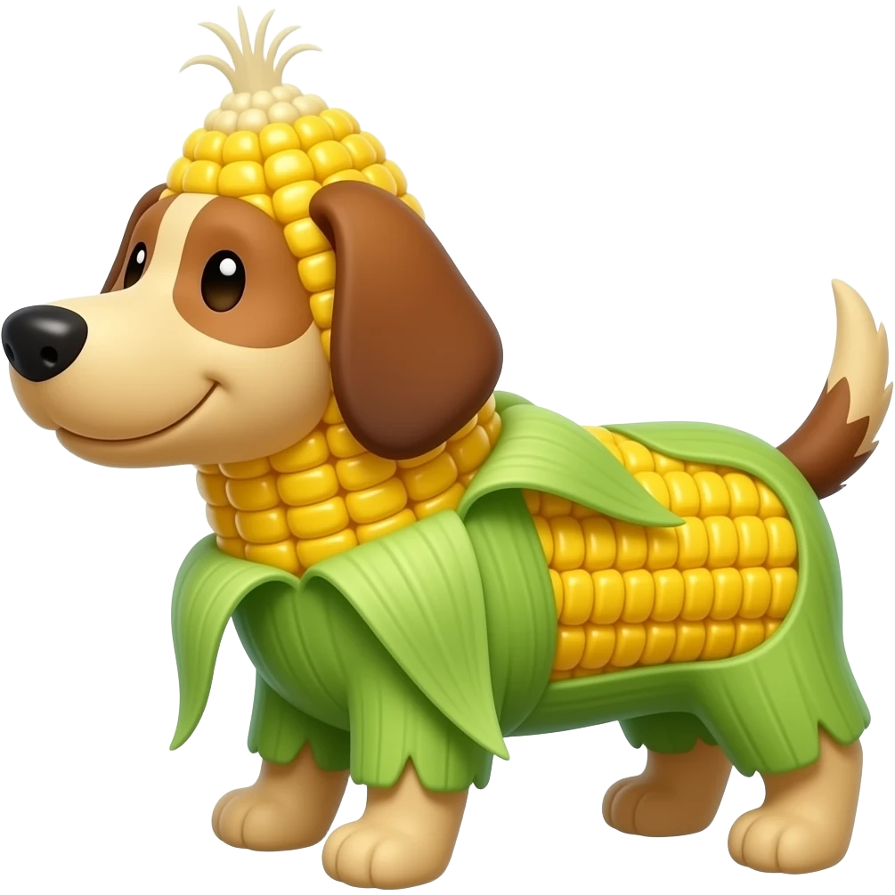 a dog cartoon made out of corn on the cob with husks, no handle. emoji