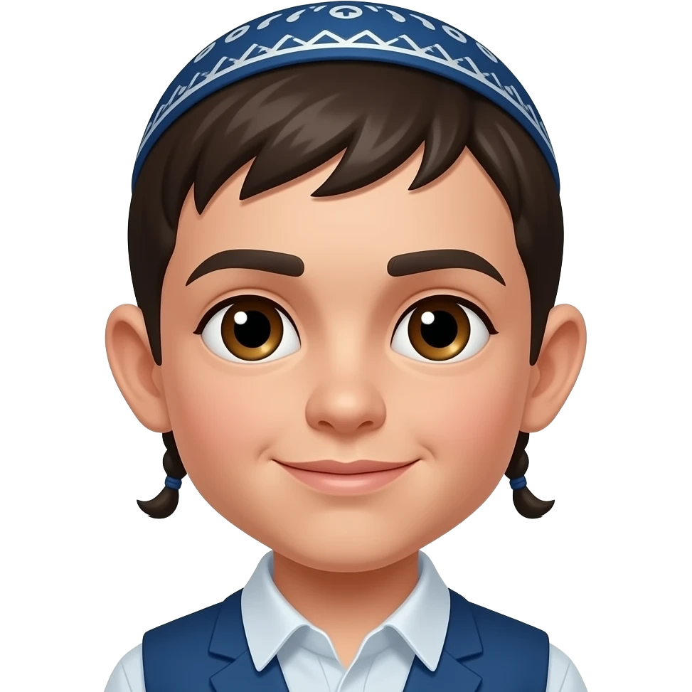 Payot style hair in front of ears Jewish boy with yamaka brown eyes emoji