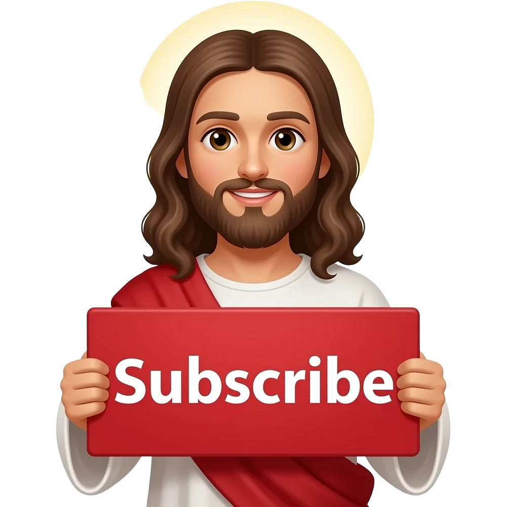 JESUS sosteniendo un letrero rojo QUE DICE "SUSCRÍBETE" emoji
