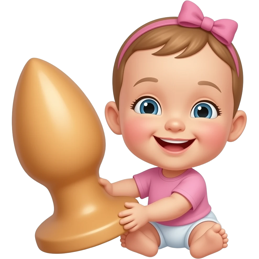 happy baby girl holding a large anal plug emoji
