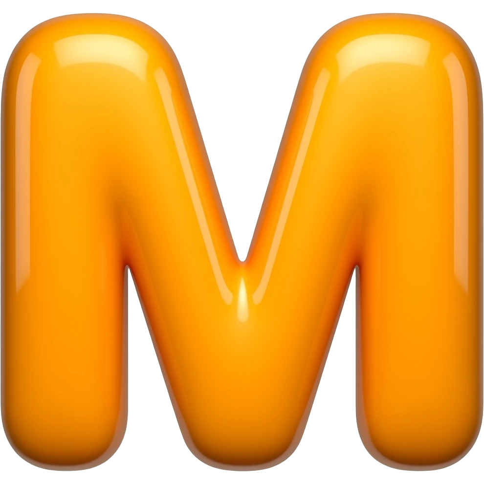 "3D orange letter M glossy fruit style, white background" emoji
