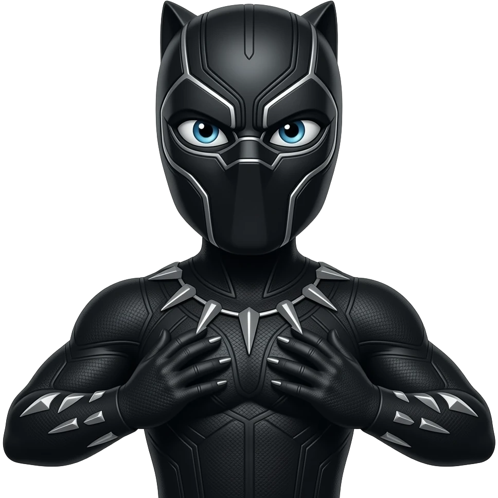 Black panter suit on and his hands should be on other side of his arms emoji