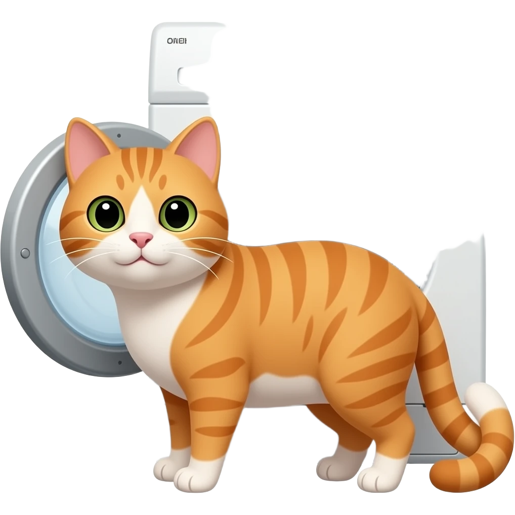 My Profile picture it looks like a cat that is on a washing machine the cats colors are orange and white but white nose orange body and white belly emoji