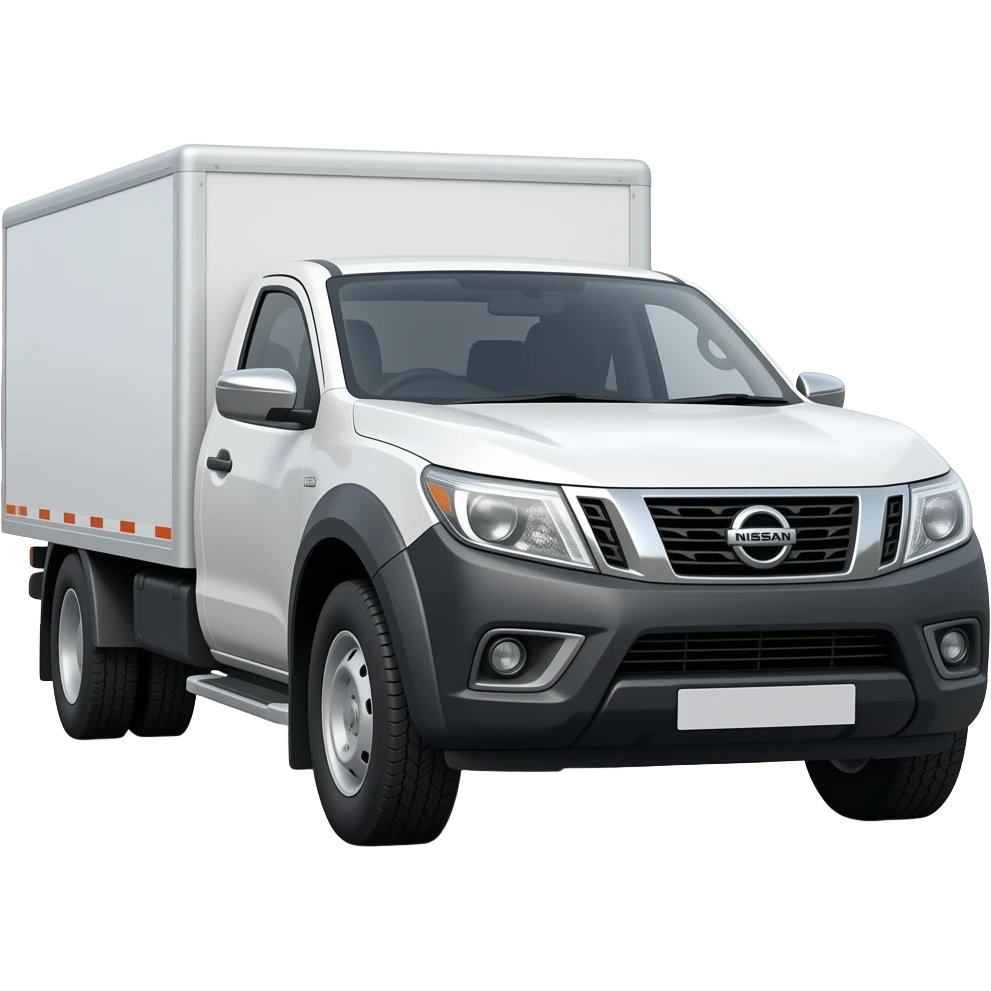 Una camioneta Nissan np300 blanca con una caja blanca y que abajo adelante sea negro oscuro en posición de tres cuartos frontal emoji