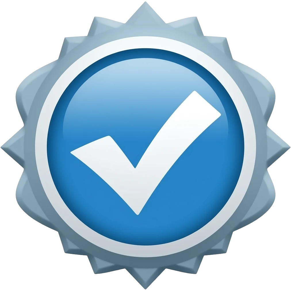 Logo de verificación circular en color azul y blanco,  bordes con puntas emoji