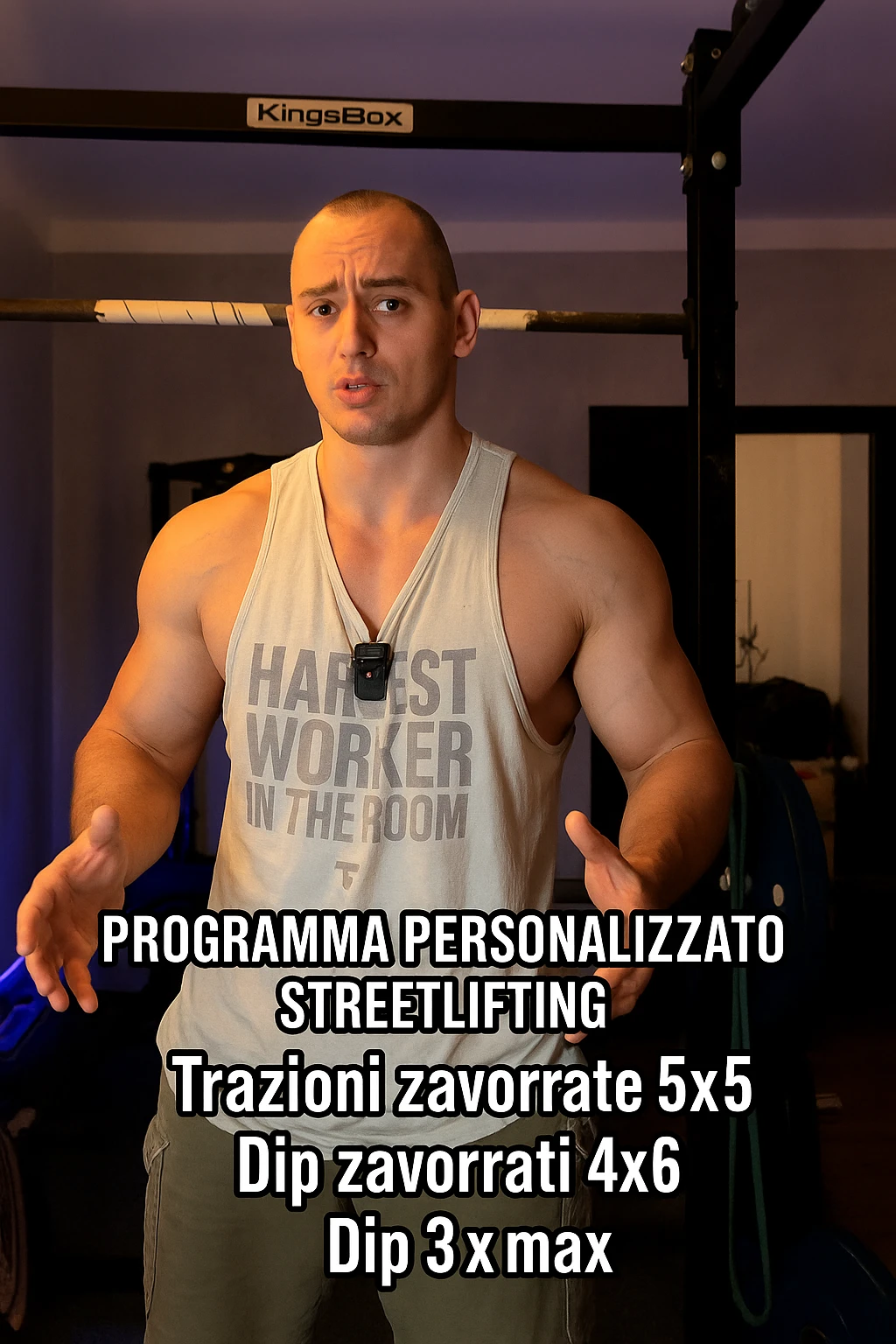 Uomo che crea un programma personalizzato per un suo cliente, sullo streetlifting, tutto in italiano emoji