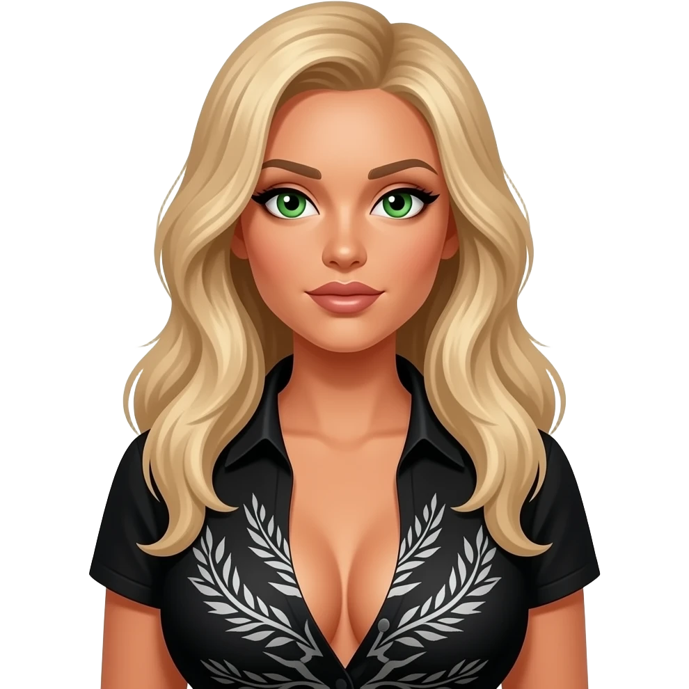 Green eyes tan big boobs kkblong blonde hair Linda hair sexy ink shirt emoji