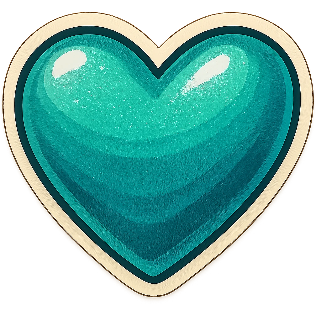 Change the glittery mint color heart with a shine to a glittery teal color heart with a shine, keeping the background transparent. emoji
