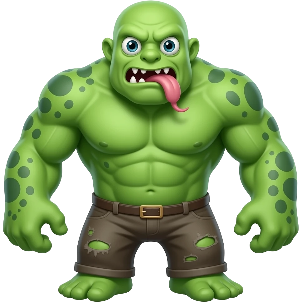 A green monster with a tall body and has long arms has a snake tounge with short legs and he is blind emoji