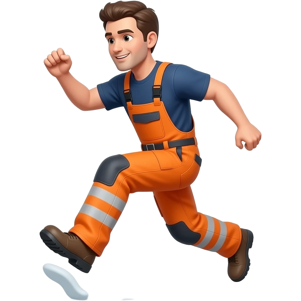 man in hi-vis orange overalls trips emoji
