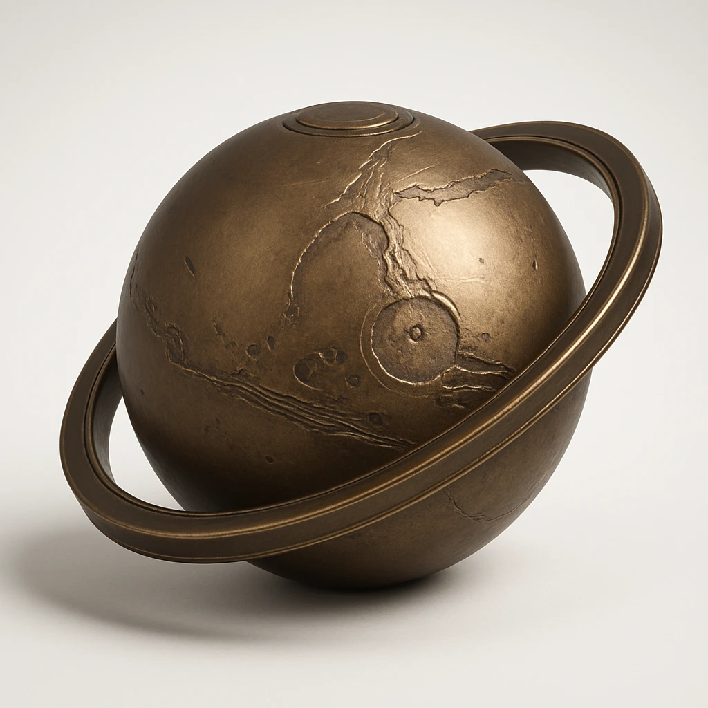 bronze Mars, stylized with orbit ring, metallic, no text emoji