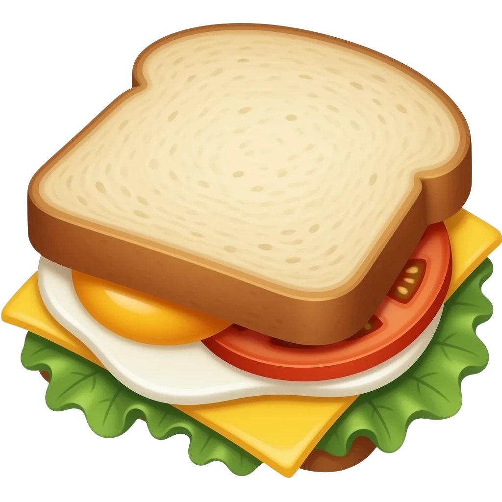 egg sandwich with sandwich bread, fried egg, melted cheese and tomato slices, emoji