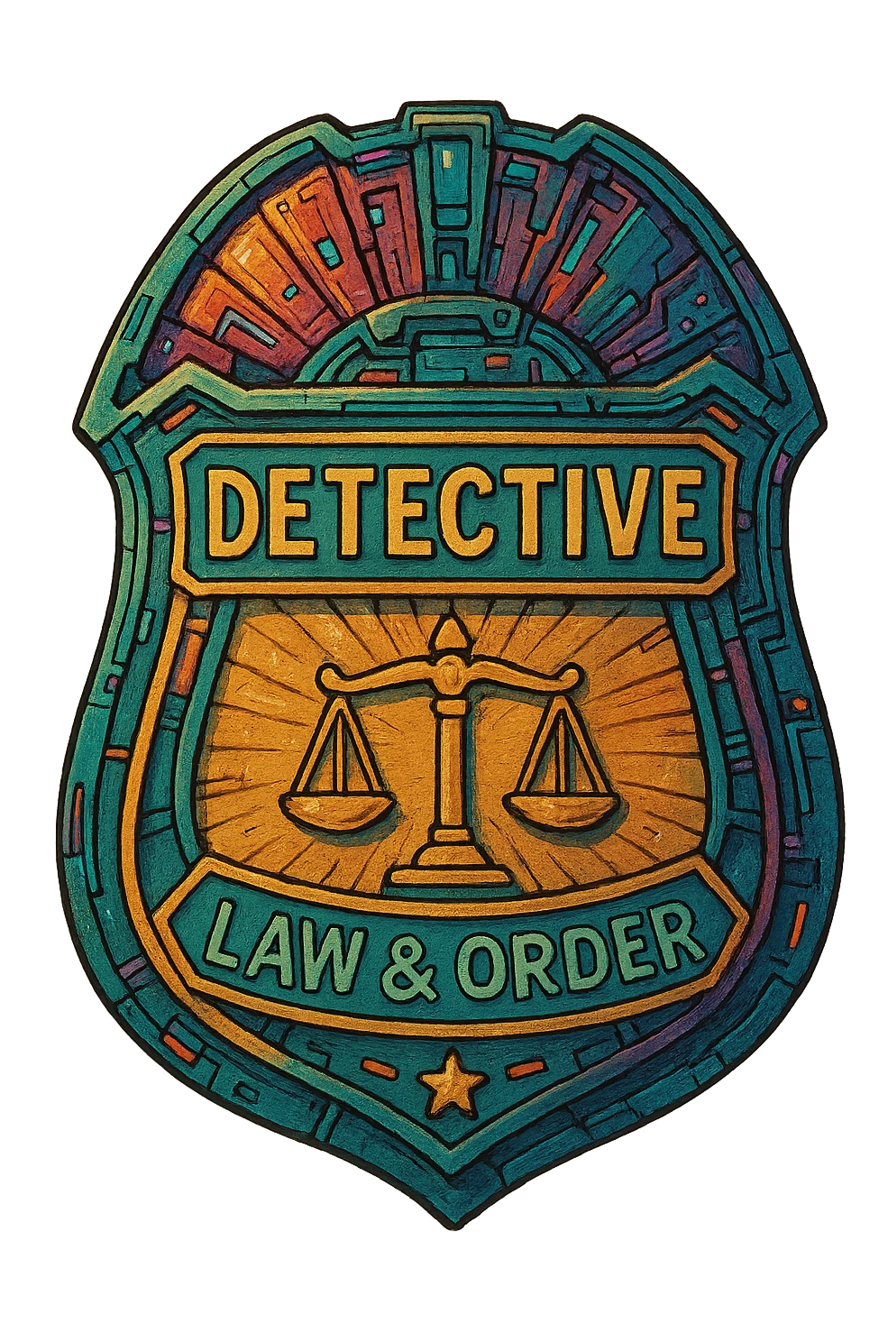 a detective badge, law and order. cyberpunk futuristic emoji