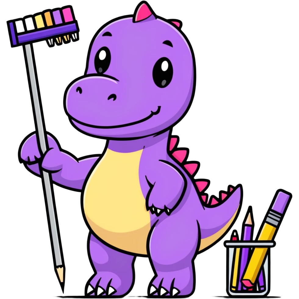 Purple dinosaur with art supplies  emoji