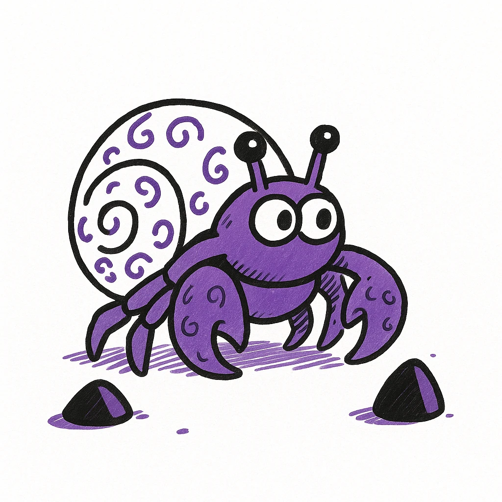 hermit crab should be violet and the shell should be white, doodle style emoji