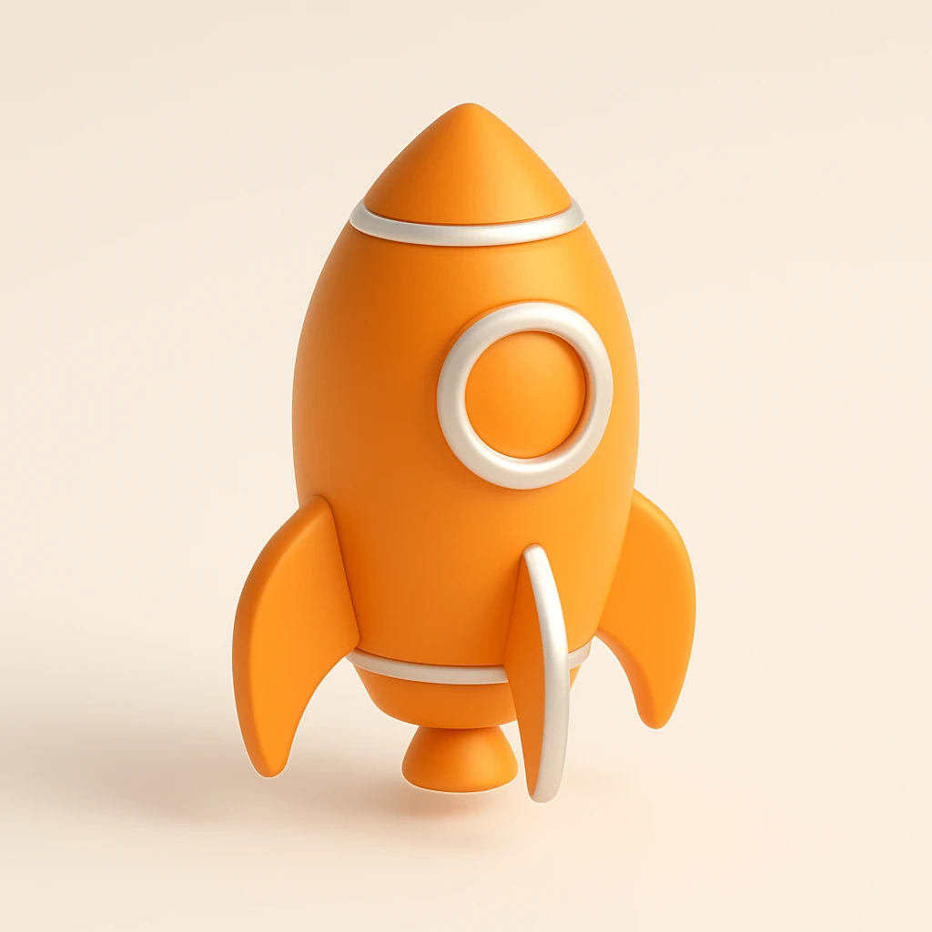 shiny orange 3D rocket ship with metallic highlights emoji