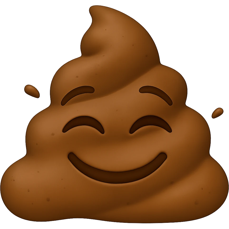 Create a mud smile emoji in the style of iPhone (Apple) emojis, cartoonish, brown mud with a closed smile and unique mud shape. No background. emoji