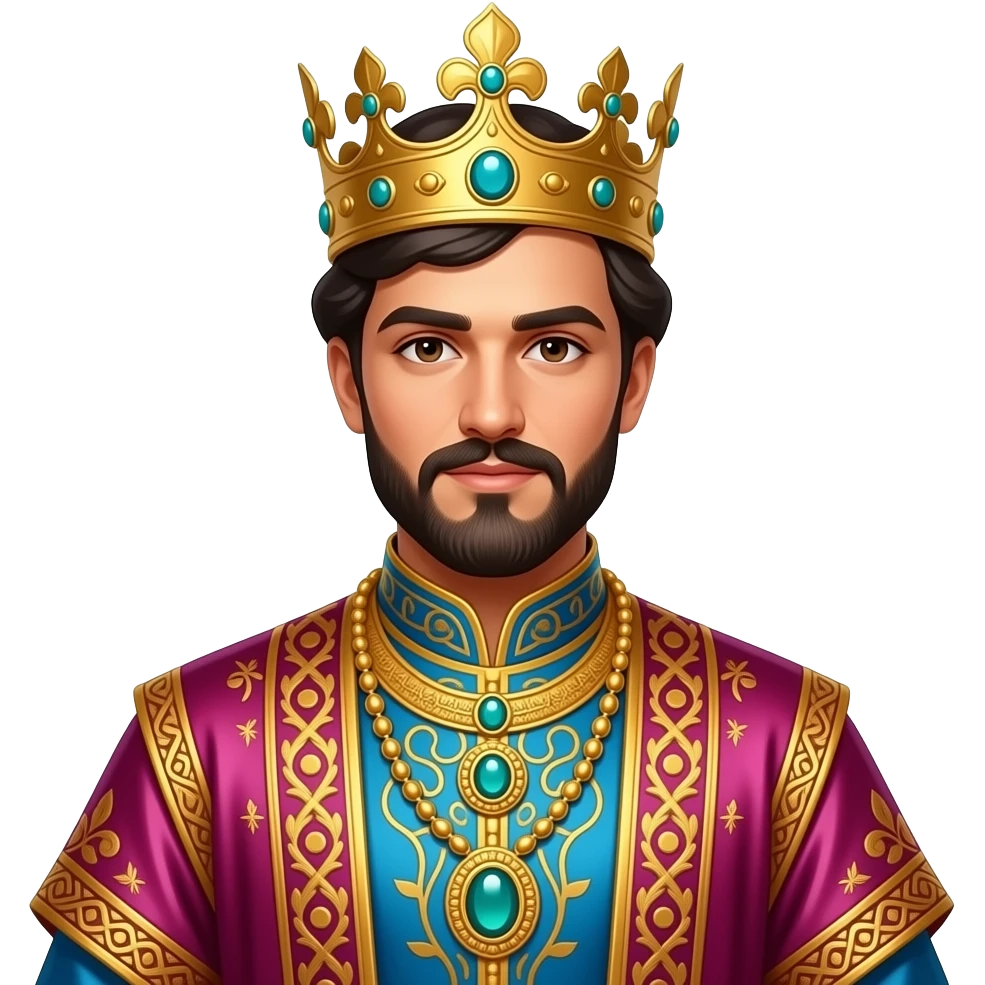 traditional Persian man with crown , vibrant , royal outfit, ornaments emoji