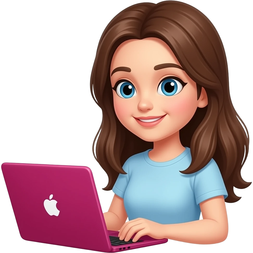 chica trabajando con una laptop fucsia emoji
