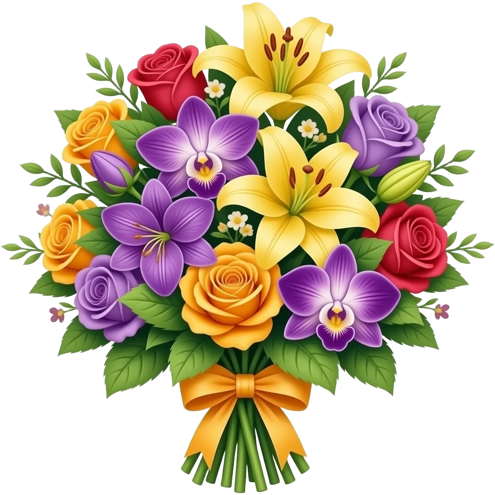 No yellow or purple Different color Bouquet of lilies with orchids and roses emoji