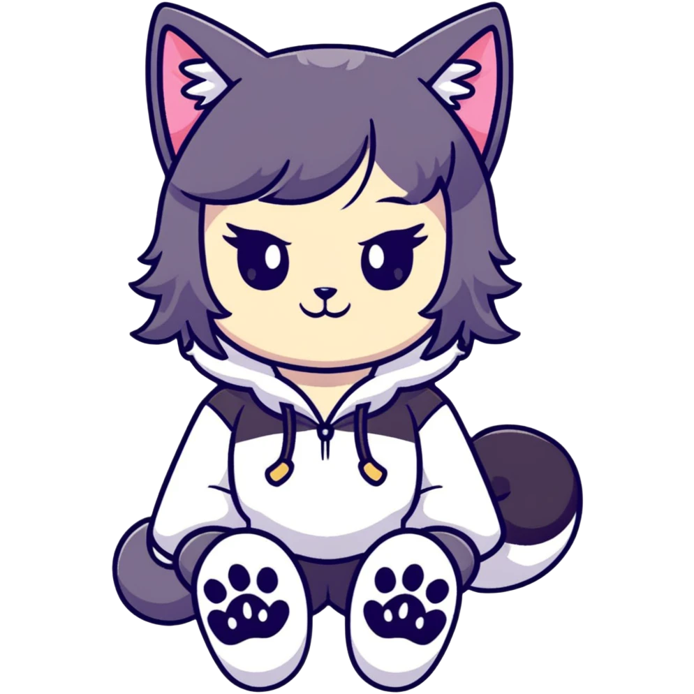 adorable chibi catgirl with cat paws, fluffy tail, oversized head and small body emoji
