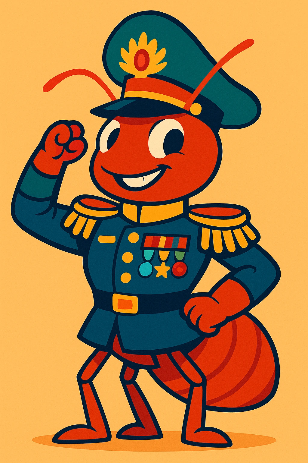 ant general with a decorated military hat and medals, vibrant toon style emoji