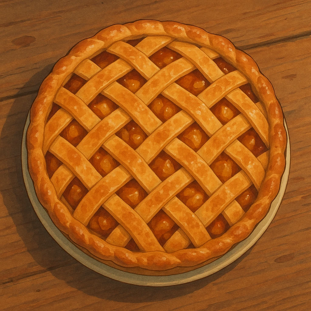 apple pie from birds eye view, lattice pie crust emoji