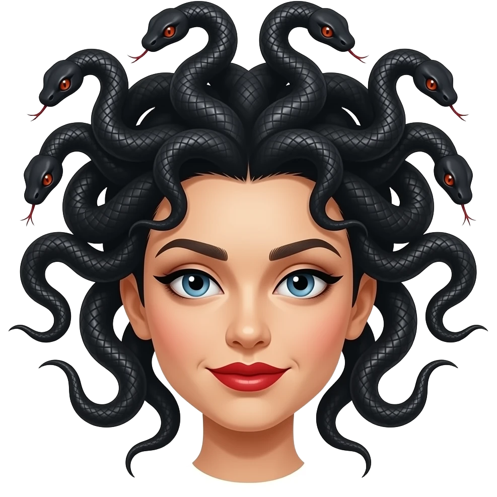 Medusa with black snake n with red lipstick emoji