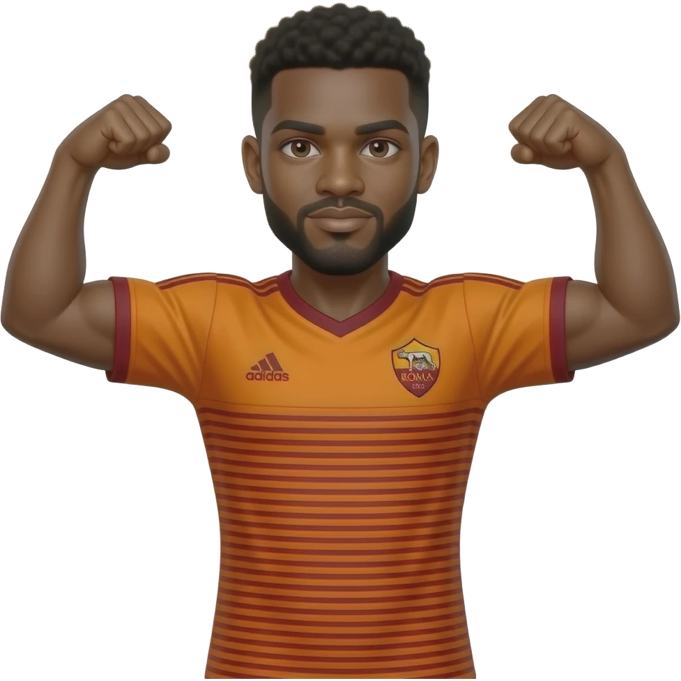 Black man with goatee double arm flex wearing AS ROMA orange adidas away kit emoji