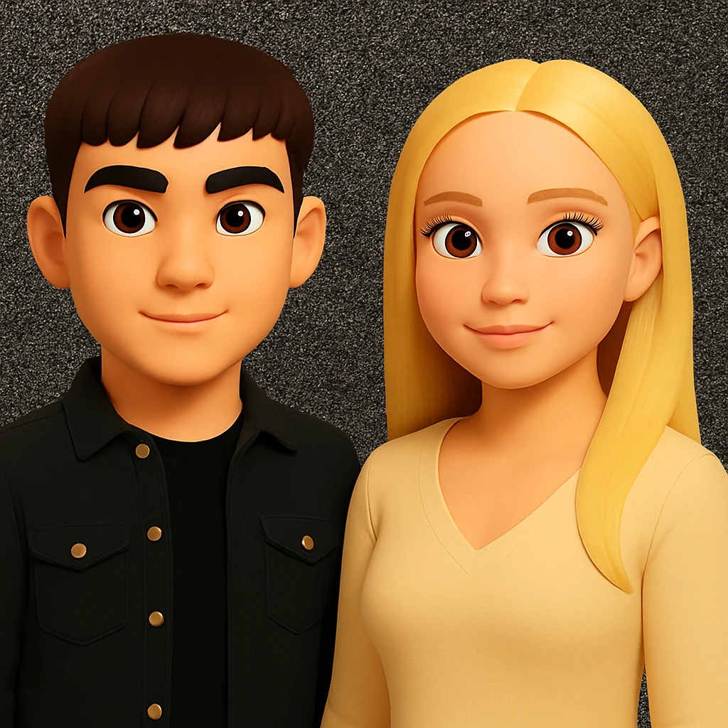 Make the people in the image stand slightly farther apart from each other, preserving the original style and background. emoji