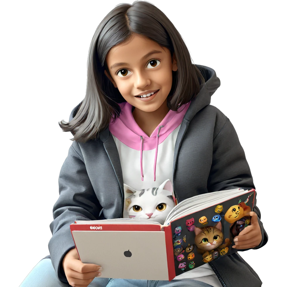 smiling girl with cat hoodie emoji