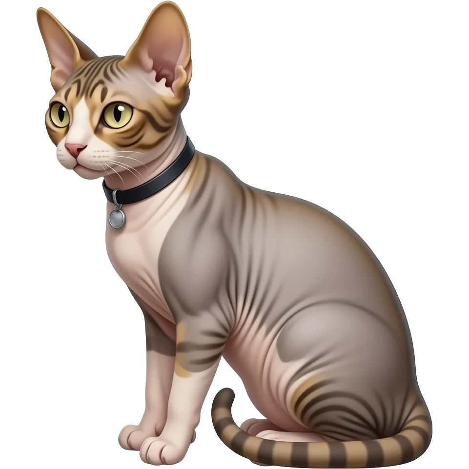Realistic ugly straight-sitting Devon Rex cat, back facing to the left, facing forward emoji