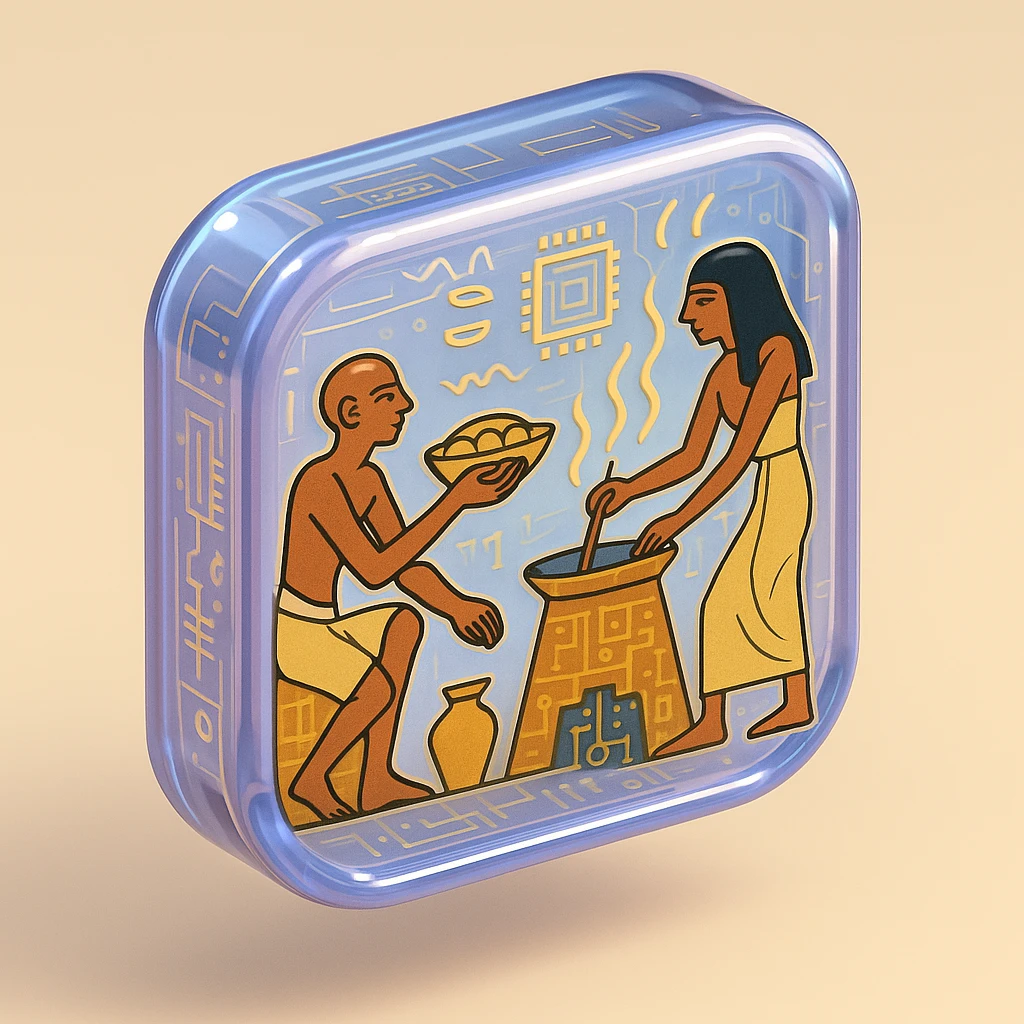 ancient Egyptian cooking scene in hieroglyphic style emoji