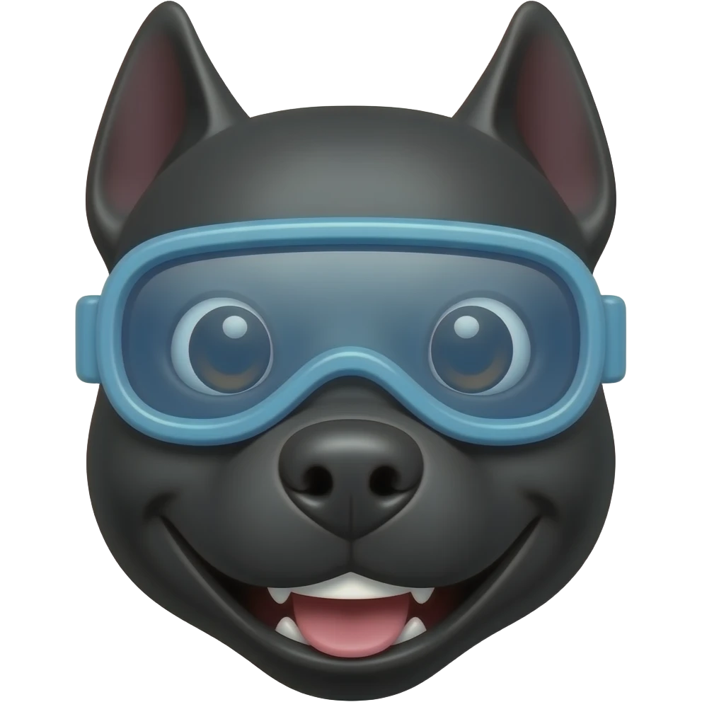 black pitbull smiling dogs head wearing diving goggles emoji