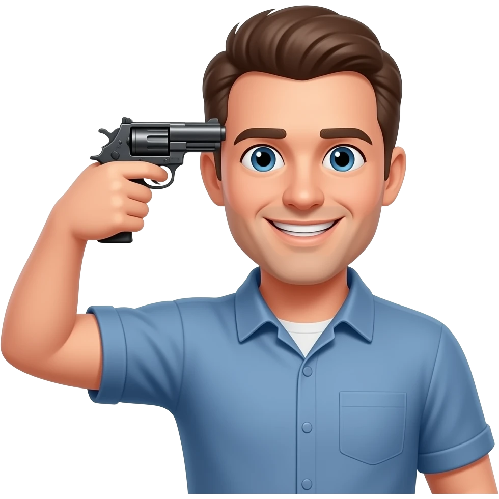 man pointing gun at head while smiling emoji